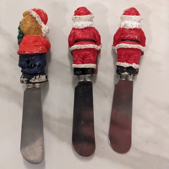 Set of 2 Santa Claus + 1 Teddy Bear Santa Butter Cheese Spreaders - Picture 2 of 3